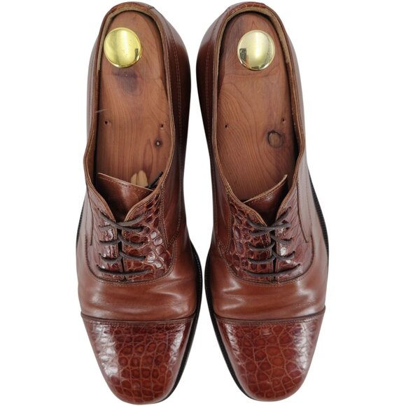 Exotic Bruno Magli Italy Brown Alligator Leather Oxfords Dress Shoes 10M Vintage - Picture 3 of 13